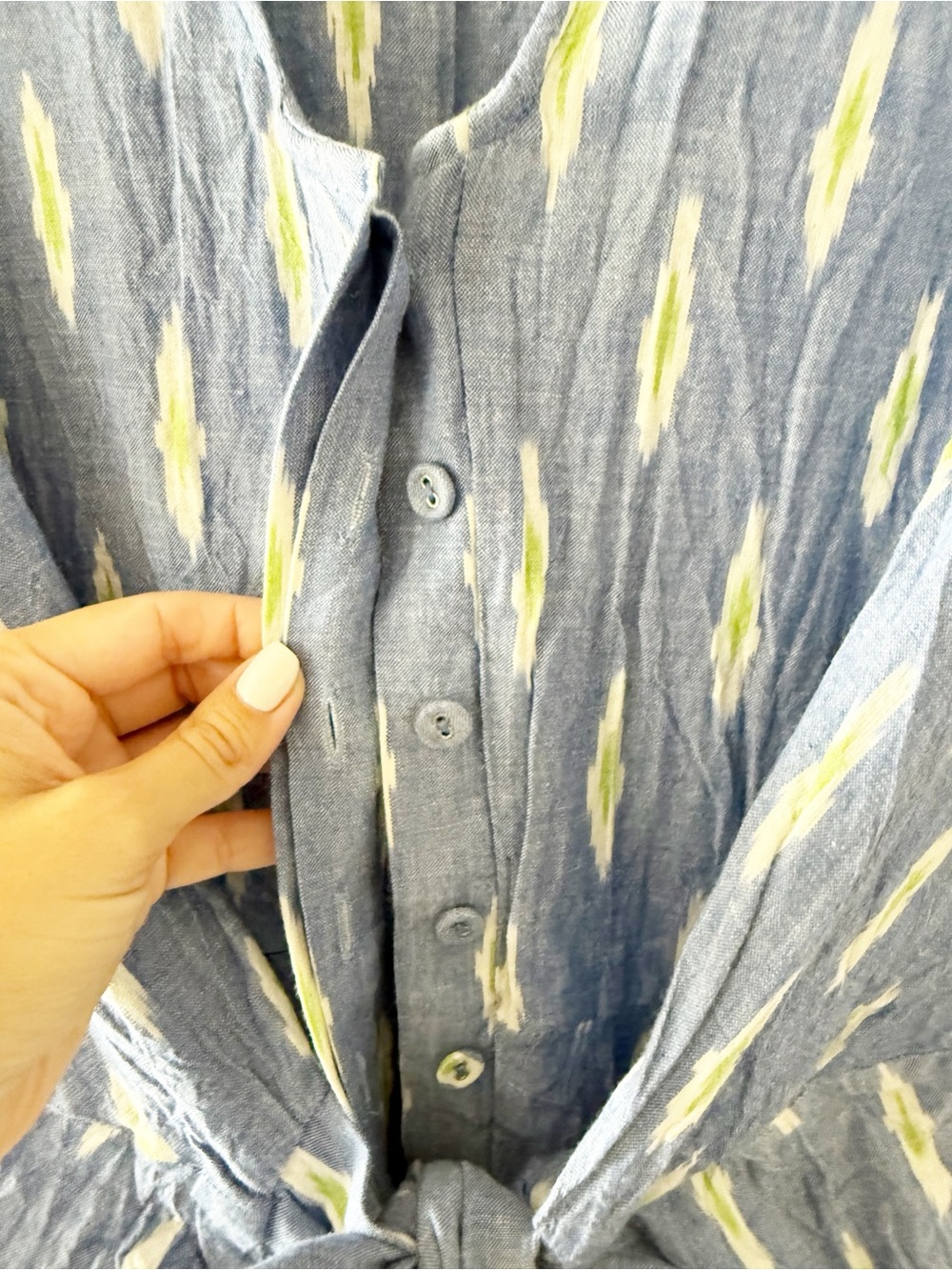 Rujuta Sheth Venus Wrap Oversized Cotton Blue Ikat Tie Front Jumpsuit Size XS - Picture 7 of 9